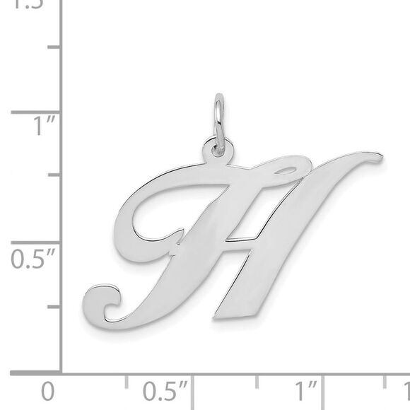 14k White Gold, Ella Collection, LG Fancy Script Initial H Pendant - Picture 4 of 5